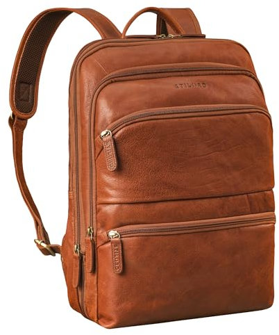 STILORD 'Giuseppe' Estrecha Mochila Cuero Vintage Mochila Portatil 15.6-16 Pulgadas DIN A4 Mochila Hombre Trabajo Grande Mochila Mujer Casual Piel Auténtica, Color:maraska - marrón