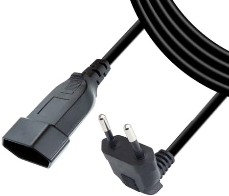 RIIEYOCA Cable alargador Euro en ángulo Recto de 90 Grados, Enchufe Euro Macho Tipo C a Enchufe Euro Hembra Tipo C, 2,5A/250V, 0,75 mm² para Monitor de Ordenador, TV, electrodomésticos, Negro (2m)