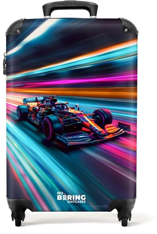NoBoringSuitcases.com Trolley Cabine, Valise Enfant Garcon, Bagages Enfant, Valise Enfant Roulette, Valise Cabine Garcon 55x35x25cm (Voiture de Course - Néon Multicolore)