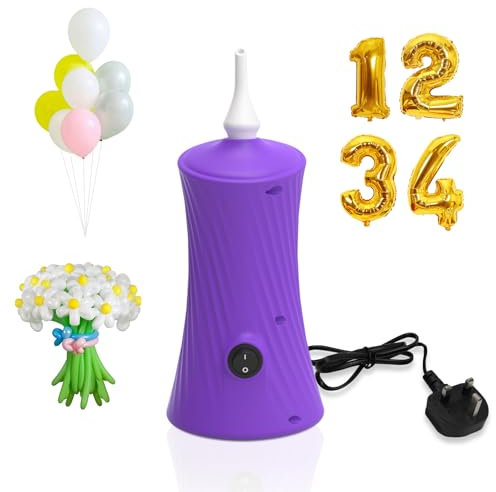 PlusFive Electric Balloon Pump UK Plug, Electric Air Pump for Letters & Long & Foil Balloons, Portable Ballon Inflators Blower Machine for Birthday Party Wedding Christmas Ballon Decorations (PURPLE)