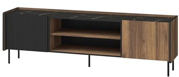 MINIO go for it - TV Schrank PERETO 17, Lowboard, 180 cm, mit Türen, TV Unterschrank, Sideboard, Farbe: Walnuss Warmia/San Sebastian/Schwarz Matt