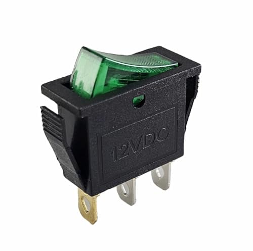 Interruttore a bilanciere per auto, 12 V, 16 A, 3 pin, illuminato verde, on/off