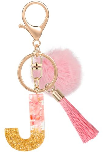 MWOOT Nom Lettre initiale J Porte-clés, Rose Porte-clés pour Femme, Charmes en Résine Pour Clé Porte Clef Voiture Décor Sac à main