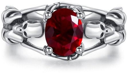 Offener Totenkopf Ring für Damen Sterling Silber Gothic Totenkopf Schwarze Kristallringe Halloween Cosplayer Ring Rock Punk Schmuck Geschenk für Frauen und Mädchen (Rot)