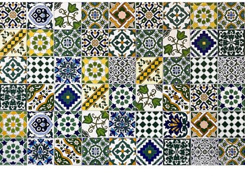 54 Mattonelle Premium Selection in Ceramica Smaltata - Green Mountains - 10x10 cm spessore 0,6 cm - Mattonelle Tunisine realizzate con Serigrafia Artigianale - Adatte a rivestimento