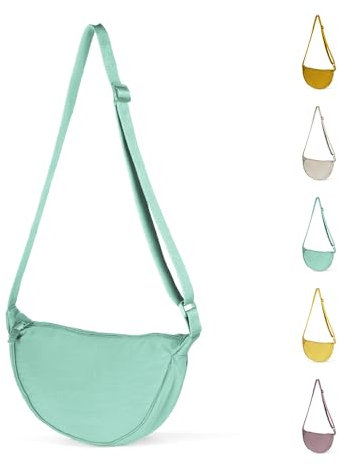 Bieiyhe Halbmond Tasche Damen Hellgrün, Hobo Casual Crossbody Bag Schultertasche, Umhängetasche Stoff, Got Bag Moon Bag Small, Halfmoon Handtasche mit Reißverschluss, Einfarbige Messenger Bag Klein