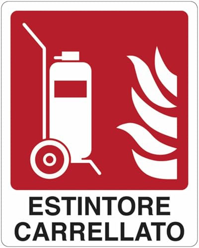 GLOBAL CARTELLO SEGNALETICO - Estintore carrellato - Adesivo Extra Resistente, Pannello in Forex, Pannello In Alluminio (Alluminio, 20x31 cm)