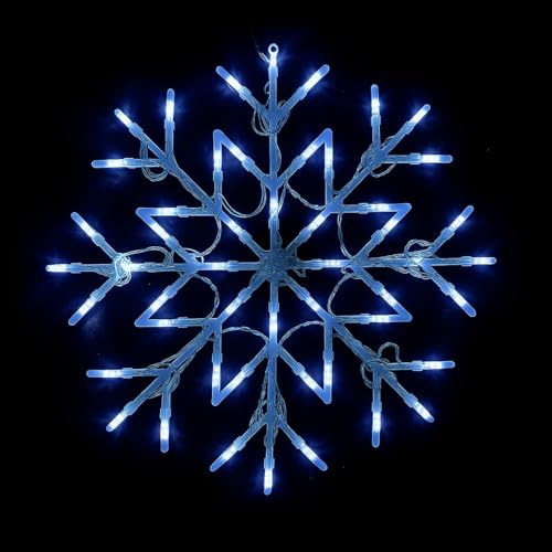 DUAS 50 LED Snowflake Fairy Lights – Colour-Changing Christmas Window Decoration – Battery-Powered Hanging Star Lights for Indoor Festive, Party, and Wedding Decor (Cool White)
