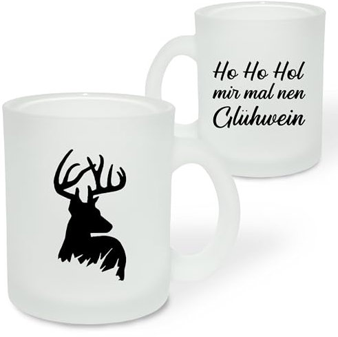 True Statements Geschenk für Glühwein-Fans: Glastasse „Ho Ho Hol mir mal nen Glühwein“ mit Rentier-Motiv - Geschenkidee zur Adventszeit | Weihnachtszeit - Glastasse Satiniert, ca. 300ml
