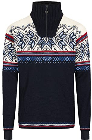 Dale of Norway Vail Weatherproof Sweater Herren Pullover aus Wolle Midnightnavy Redrose Offwhite Gr. XL Wasserabweisender Outdoor-Pullover aus Norwegischer Wolle
