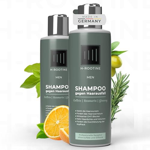 H-ROOTINE Coffein-Shampoo gegen Haarausfall* für Männer (200ml) • Anti-Haarausfall* Shampoo mit Coffein, Rosmarin & Ginseng • Fördert Haarwachstum & pflegt die Kopfhaut