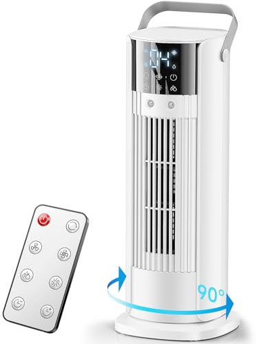 Climatiseur Mobile 4 en 1 avec Brumisation - Rafraîchisseur d'Air Silencieux, 4 Vitesses Confort Vent Naturel, 700ML Réservoir, Télécommande, Oscillation 90°, Tension 12V Disponible