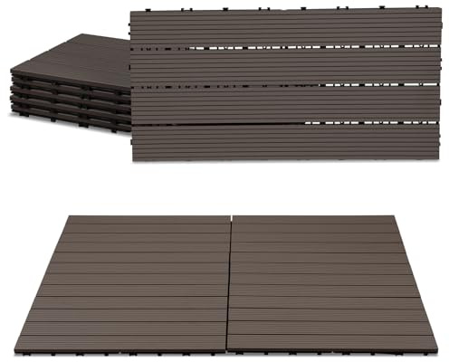 ISOISL 18er Set WPC Terrassenfliesen, 30x60cm Balkonfliesen Klickfliesen, WPC Fliesen für 3m², Bodenbelag mit Drainage und Klicksystem, Terrassendielen Wasserfest, für Balkon Terrasse, Kaffee