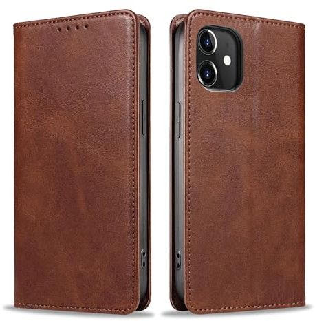 LBH Handyhülle Smartphone-Hülle für Apple iPhone 12/12 Pro Klapphülle Magnetverschluss Kartenfächer Geldfach Standfunktion Case Etui Rundumschutz Schutzhülle Dunkelbraun