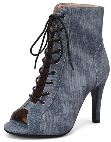 Donna Denim Burju Danza Heels Class Scarpe Gladiatore Sandali Stivali Estivi Peep Toe Stiletto Cocktail Festa Cage Scarpe Jeans Dark Blue Size 40