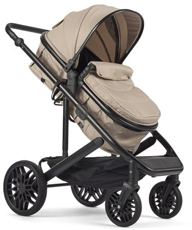 Lejoux™ Avant Baby-Kinderwagen-Reisesystem – Größerer, faltbarer Kinderwagen mit Babywanne, 5-Punkt-Gurt, verstellbarem Sitz, übergroßem Korb und Einhand-Faltung – Schwenkräder und Regenschutz (Beige)