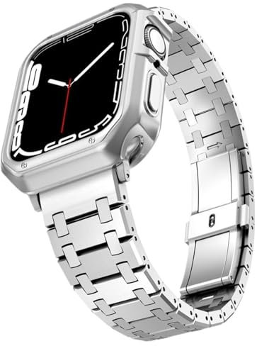 ZUC Correa de acero inoxidable para Apple Watch Ultra band 49mm 38/40/41mm 42/44/45mm S10 42MM 46MM pulsera para s 10 9 8 7 Se 6 5 4 Se(Silver and case,S10 46MM)