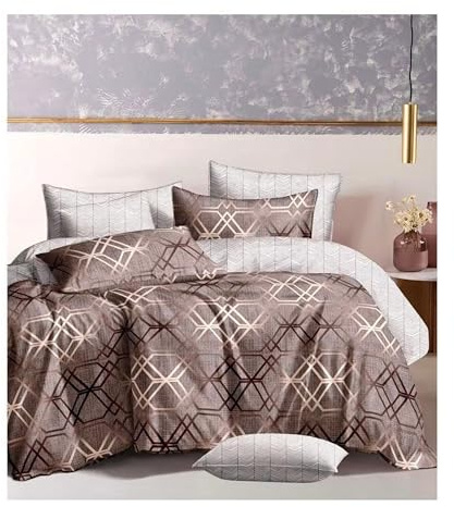 Fitted Sheet, and Pillowcases – Soft MicroFibre Polyester Bedding Set for Comfort and Style - King - Double - Single Sizes (Grey, Rose Gold, brown (Hexagonal Patterns), King (UK Standard ))