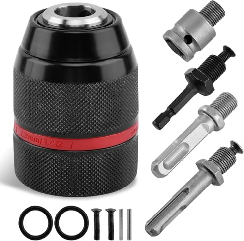 Keyless Drill Chuck for Milwauke-e, 1/2-20UNF Mount 1-13mm Self-Tightening Chuck – Fits 3/8 SDS-Plus Shank, 1/4 Hex Shank & 1/2 Impact Wrench Adapter(COLOR:black)