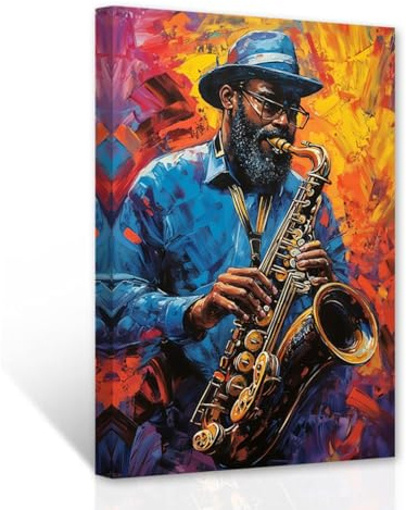 CXHOSTENT Schwarz Musik-Wandkunst musikalische Wanddekoration Jazz-Musik-Poster afroamerikanische Leinwand musikalisches Thema Dekorrahmen (40.00 x 60.00 cms)