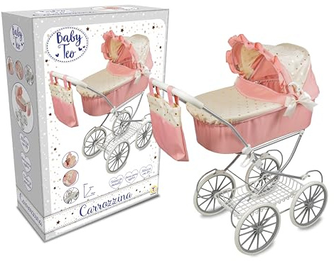 Teorema Giocattoli Landau pour poupées légère et Pliable, Poussette pour poupées avec Manteau réglable, Panier de Rangement, Structure en métal, Poussette Jouet Fille maniable, Rose