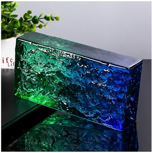 Transparente Massive Glasziegel, Schalldämmende und Wärmedämmende Glasbausteine, Dekorative Trennwand für Büros, Massive Doppelseitige Kristallziegel für Moderne Büros,Green₋Blue,1 Pcs