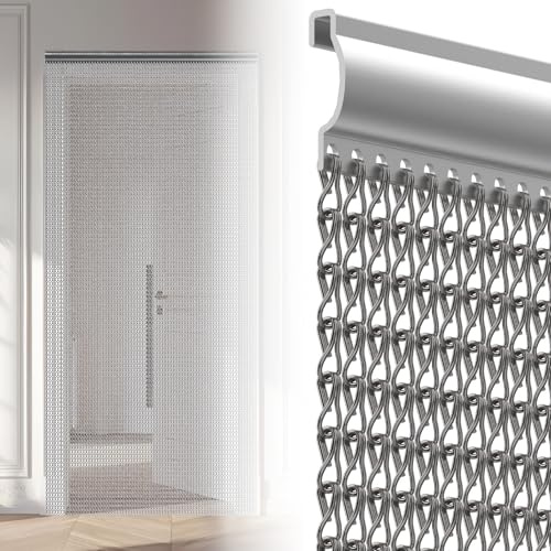 Aluminium-Metall-Fliegengitter für Türen und Fenster, Kettenvorhang, um kleine Stücke zu blockieren, langlebige KT-Prävention, 90 x 204 cm