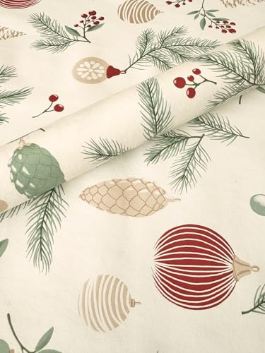 PVC Tischdecke TANNENZWEIGE Creme rot grün Wachstuch Weihnachten Eckig Länge & Breite wählbar abwaschbar Versand GEROLLT!, Größe:110 x 160 cm