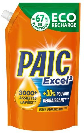 Paic Liquide Vaisselle Eco Recharge Excel 2 Ultra Dégraissant 900ml