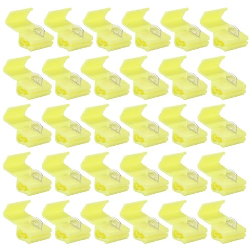 Alide 30 Pcs Quick Splice Connectors Terminals Tap Splice,12-10AWG,2-4mm²,24A,Solderless T-Tap Quick Splices Snap Wire Connector Terminal（Yellow）