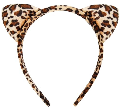 FrostyFlair Leoparden Ohren Haarreif Damen, Katzenohren mit Leopardenmuster, Haar Accessoire für Halloween, Karneval, Cosplay und Mottoparty