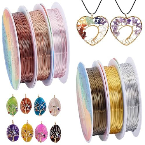 Beebeecraft 24 Gauge Copper Jewellery Wire, 158 Feet 6 Colors Beading Craft Wire Round Tarnish Resistant Bendable Flexible Metal for Jewellery Making Supplies