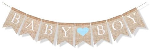 fKiZanthene Baby Boy Banner aus Jute, Babyparty Deko Junge als Dekoration für Baby Shower, Babyparty und Zuhause oder Party Location