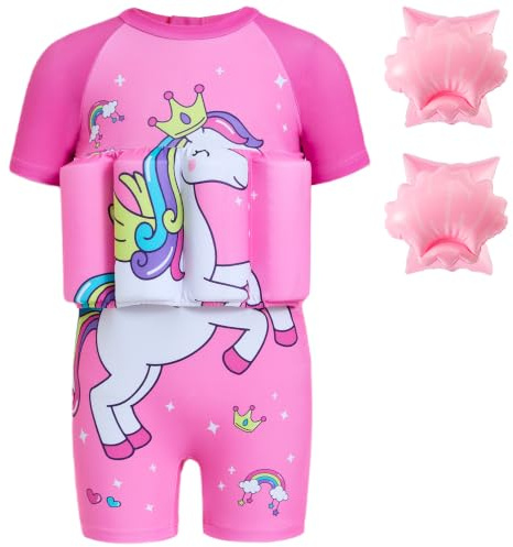 Gogokids Kinder Schwimmanzug mit Schwimmflügeln & 8 abnehmbaren Auftriebskissen, Baby Schwimmhilfe UV 50+ Badekleidung für Kleinkinder 1-6 Jahre (10-20 kg) Rashguard für Pool, Strand & Schwimmen