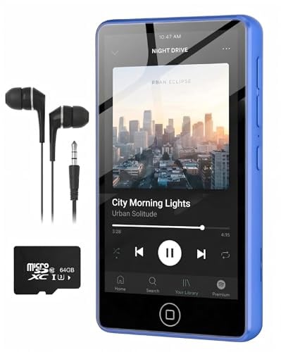 AGXOV 80GB Lettore MP3 con Wi-Fi & Bluetooth, 4,02 pollici touchscreen MP4 Player, Lettore Musicale Android con Spotify, Deezer, Radio FM, Registratore Vocale, E-book Reader, Blu