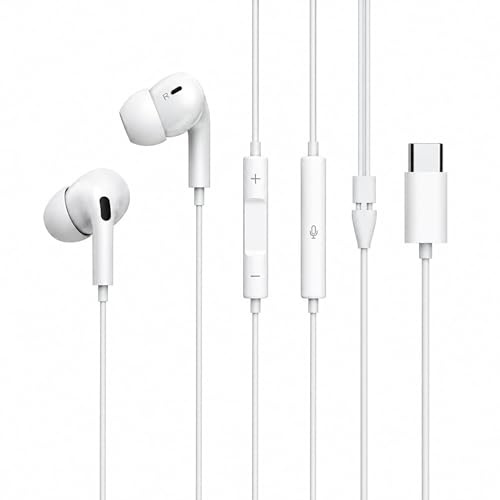 h24z Kopfhörer USB-C In Ear mit Kabel & Gummiaufsatz – Typ-C Kopfhörer mit Mikrofon & Lautstärke – Stereo Headset für iPhone, Samsung Galaxy, Android – Kabelgebunden