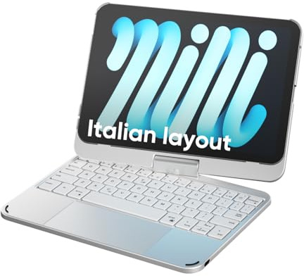 doqo Custodia Tastiera iPad mini 7 A17 Pro & mini 6,Trackpad,Rotazione 360 | Digitazione tipo laptop, Rotazione 360°, Retroilluminata, 8,3 2024/2021, Supporto Penna Touch