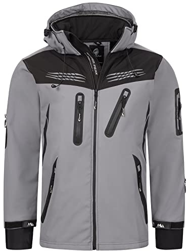 Rock Creek Herren Softshell Jacke Outdoor Regenjacke Windbreaker Softshelljacken Wanderjacke Skijacke Laufjacke Thermojacke Kapuze H-159 Grau XXXL