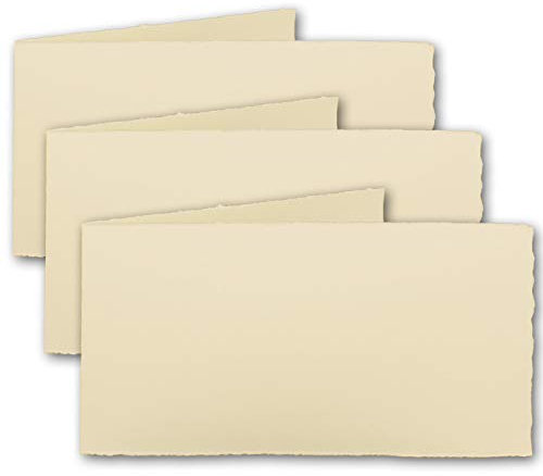NEUSER PAPIER 150x DIN Lang Vintage Faltkarten, Büttenpapier, 100 x 210 mm - quer-doppelt, Elfenbein-Creme 240 g/m²