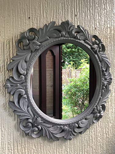 Shop Fox VINTAGE GREY FILIGREE ROUND WALL MIRROR RUSTIC GREY HALLWAY BATHROOM MIRROR 51CM