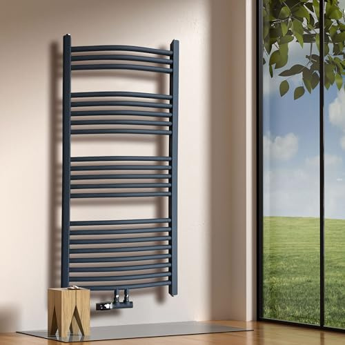 Gulfstream Komfort Badheizkörper 1150 x 750 mm in Anthrazit gebogen Hochwertiger Handtuchheizkörper in Anthrazit Handtuchwärmer