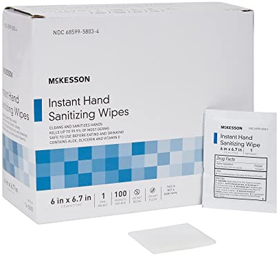 McKesson Hand Sanitizing Wipes [100 Count] Alcohol Wipes with Aloe and Vitamin E, Travel, Individually Wrapped