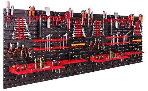 Système de Rangement Mural a Outils, Panneau Porte Outils 230 x 78 cm, Crochets et Support à Outils, Étagère de Rangement modulable, Atelier Garage, Banc de Travail