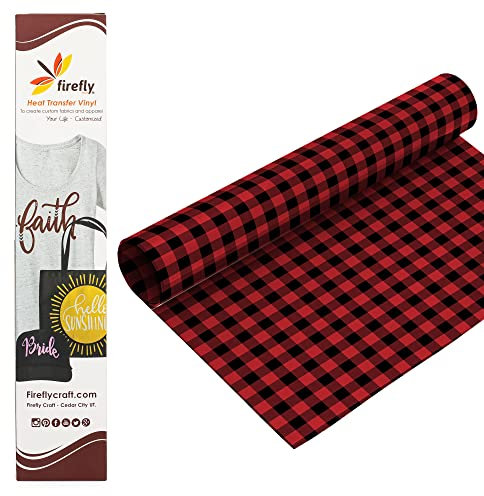 Firefly Craft Red Buffalo Plaid Heat Transfer Vinyl - HTV Vinyl for Cricut - Heat Press Vinyl for Shirt Transfers - Iron On Fabric Sheets - 3 Pieces, 12 X 20 (5 Feet) Each