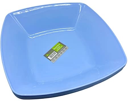 ECO Durable Large Plastic Square Bowls Set of 4 | 24cm x 24cm – Cereal Bowl for Kids | Reusable Square Bowls for Parties | BPA-Free Stackable Plastic Serving Bowls (Blue, Large 24x24cm)