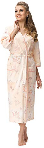 DOROTA Classique Chemise de Nuit Femme/élégante Chemise de Nuit Allaitement aux Couleurs Pastels, fabriqué en UE (XL (44), Robe de Chambre Saumon)