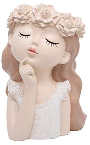 Cabilock Mädchen Gesicht Blumentopf Keramik Blumenvase Kaktus Sukkulenten Topf Statue Skulptur Vase Kopf Pflanztopf Übertopf Pflanzgefäß für Wohnzimmer Tischdeko Balkon Büro Deko Objekt