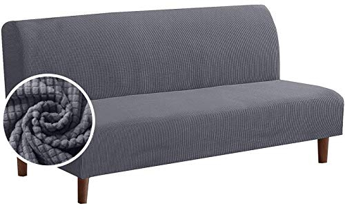 Shujin Sofabezug ohne Armlehnen Jacquard Stretch Abdeckung Husse für Sofabett Sofaüberzug Armless rutschfest Elastische Sofa Überwürfe Couchbezug(Dunkelgrau,M/145-185cm)
