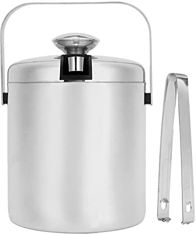 Secchiello per il ghiaccio da 1300 ml, in acciaio inox, con coperchio a secchio, manico e pinze per il ghiaccio, secchiello per ghiaccio isolato, adatto per famiglie, barbecue, picnic e bar