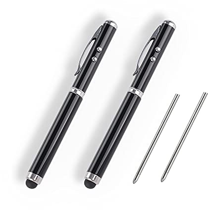 Stylo multifonction en métal, stylet pour écran tactile, lampe de poche avec lumière blanche, cadeaux créatifs de Noël et d'anniversaire (2 noirs)